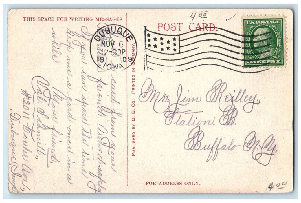 1909 Finley Hospital Building Street Scene Dubuque Iowa IA Antique Postcard