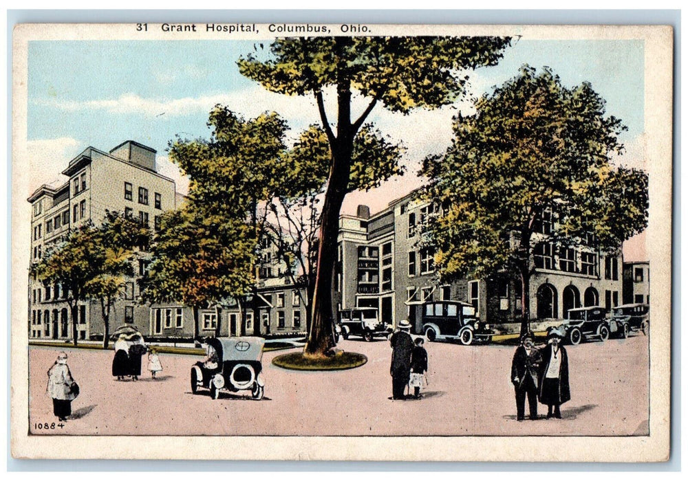 Grant Hospital Building Cars Trees Street Scene Columbus Ohio OH  Postcard