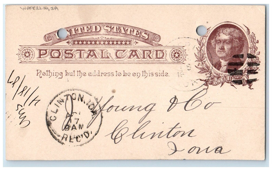 1887 Coal Wood Dealer Waterloo Iowa IA Clinton IA Antique Postal Card