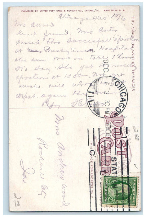 1909 Presbyterian Hospital Building Chicago Illinois IL Antique Postcard