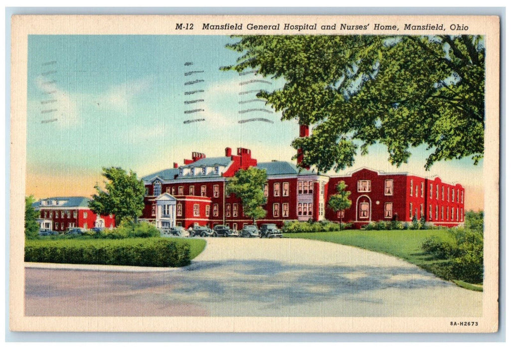 1940 Mansfield General Hospital And Nurse's Home Car-lined Ohio OH Postcard