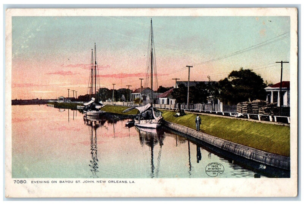 c1905 Evening On Bayou St. John New Orleans Louisiana LA Antique Postcard