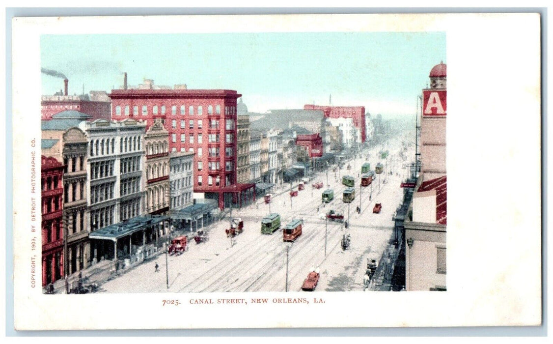 c1905 Canal Street Trolley Cars Buildings New Orleans Louisiana LA Postcard