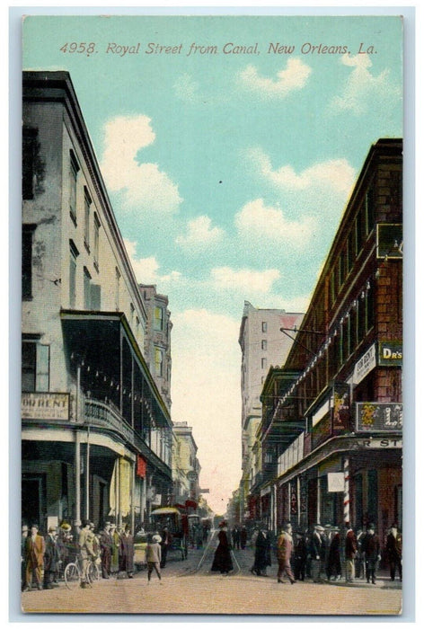 c1910's Royal Street From Canal Trolley New Orleans Louisiana LA Postcard