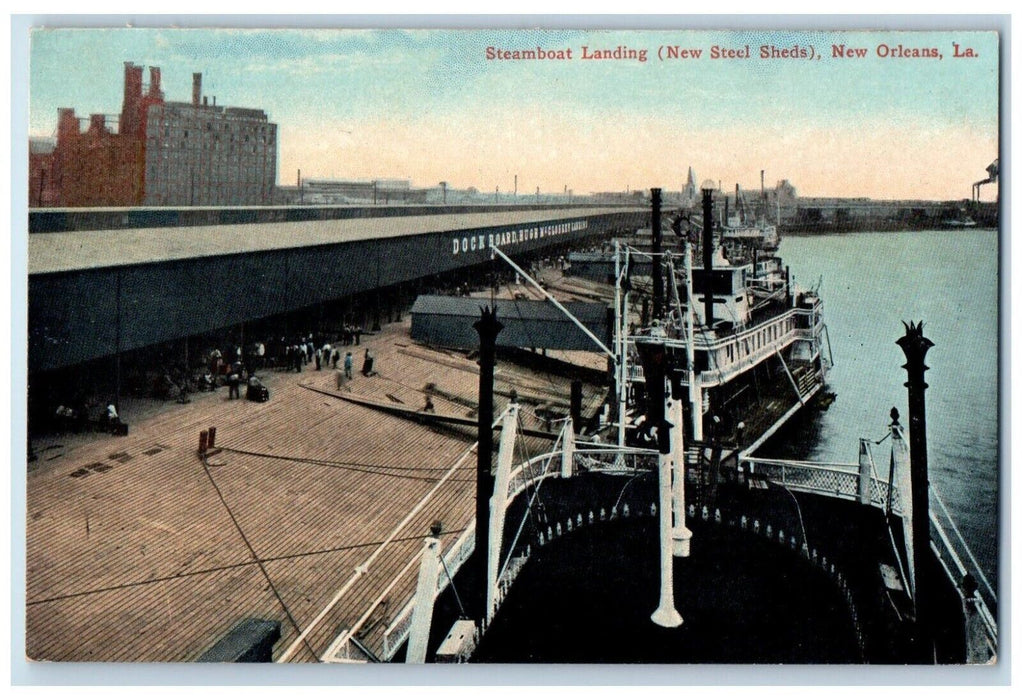 c1910's Steamboat Landing New Steel Sheds New Orleans Louisiana LA Postcard