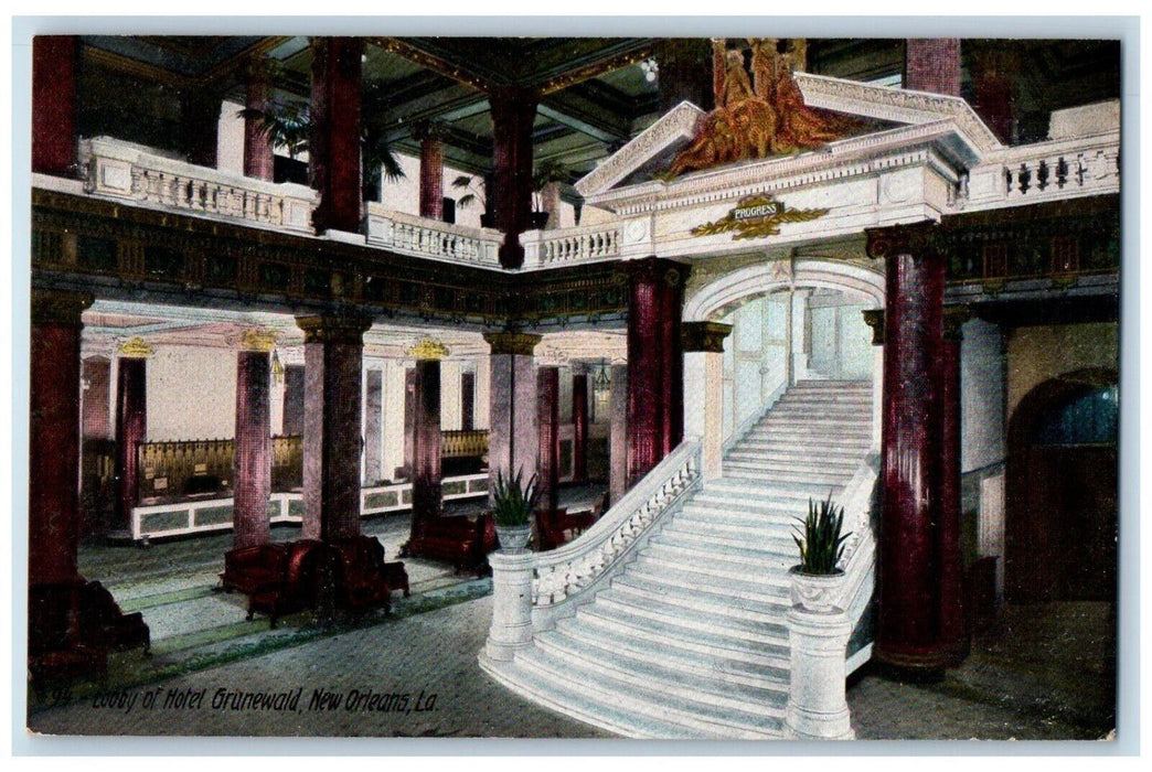 c1910's Lobby Of Hotel Interior Grunewald New Orleans Louisiana LA Postcard