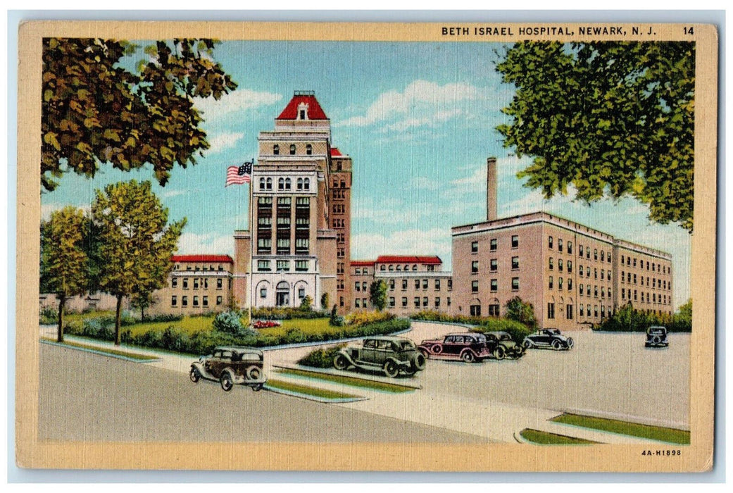 Beth Israel Hospital Garden Cars Street View Newark New Jersey NJ Postcard