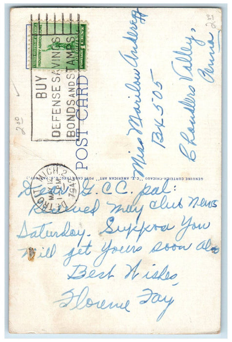 1942 Valley View Hospital Building Ada Oklahoma OK, Detroit MI Vintage Postcard