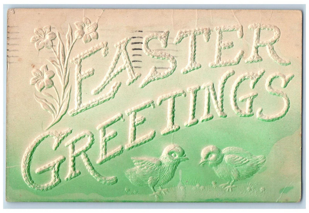 1909 Easter Greetings Buffalo New York NY Antique Embossed Airbrushed Postcard