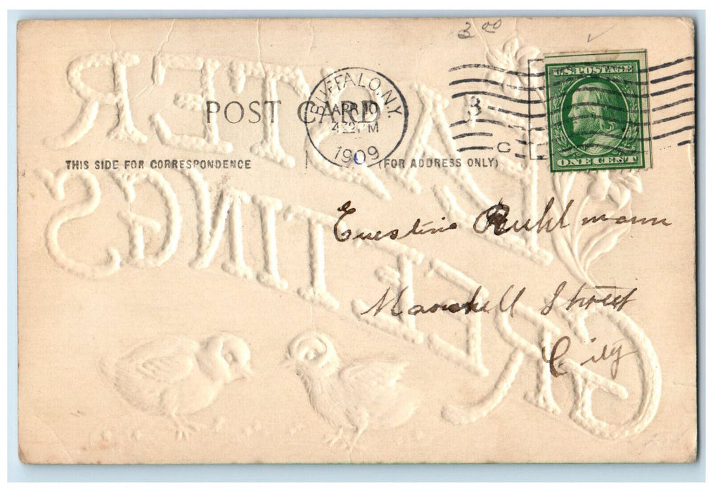 1909 Easter Greetings Buffalo New York NY Antique Embossed Airbrushed Postcard