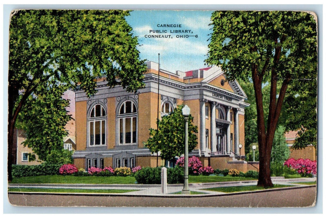 1942 Side View Of Carnegie Public Library Conneaut Ohio OH Vintage Postcard