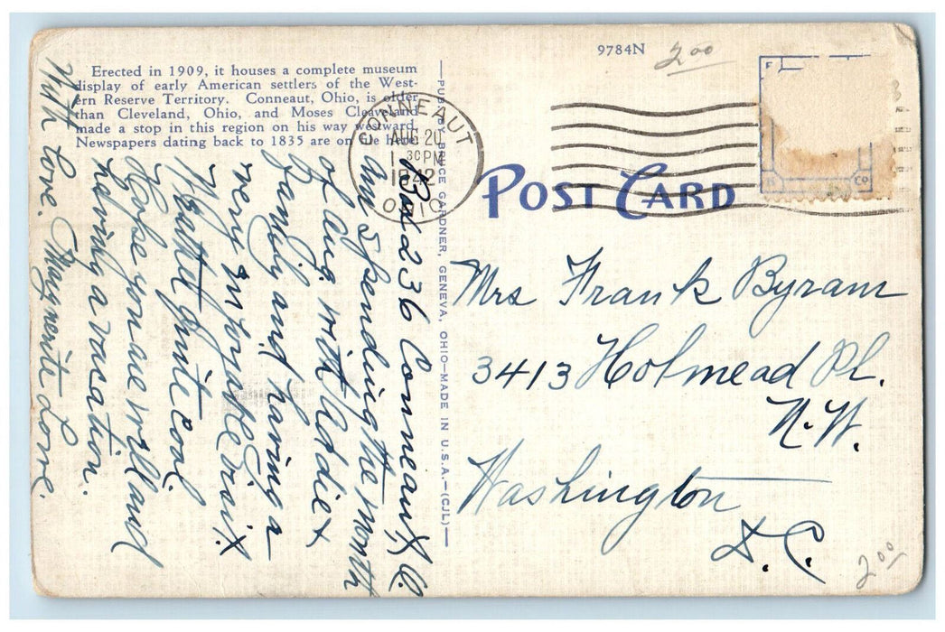 1942 Side View Of Carnegie Public Library Conneaut Ohio OH Vintage Postcard