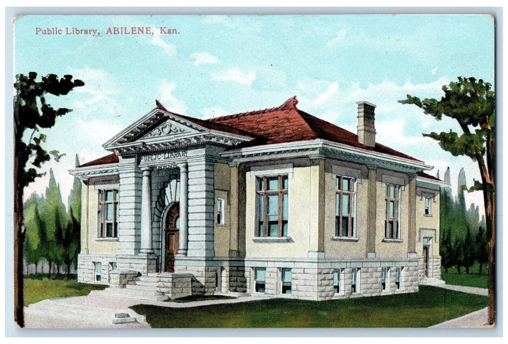 1908 View Of Public Library Exterior Scene Abilene Kansas KS Antique Postcard