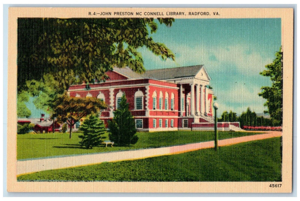 John Preston Mc Connell Library Garden Park Scene Radford Virginia VA Postcard