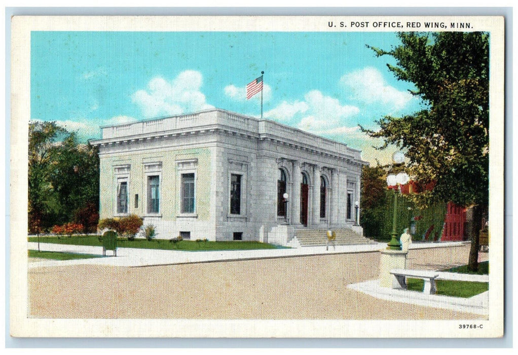 U.S Post Office Street Trees Scene Red Wing Minnesota MN Vintage Postcard