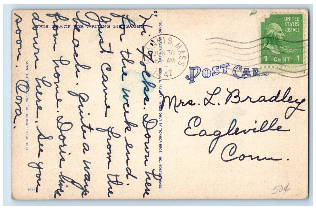 1947 U.S Post Office And Town Hall Hyannis Cape Cod Massachusetts MA Postcard