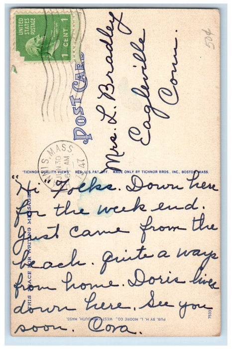 1947 U.S Post Office And Town Hall Hyannis Cape Cod Massachusetts MA Postcard