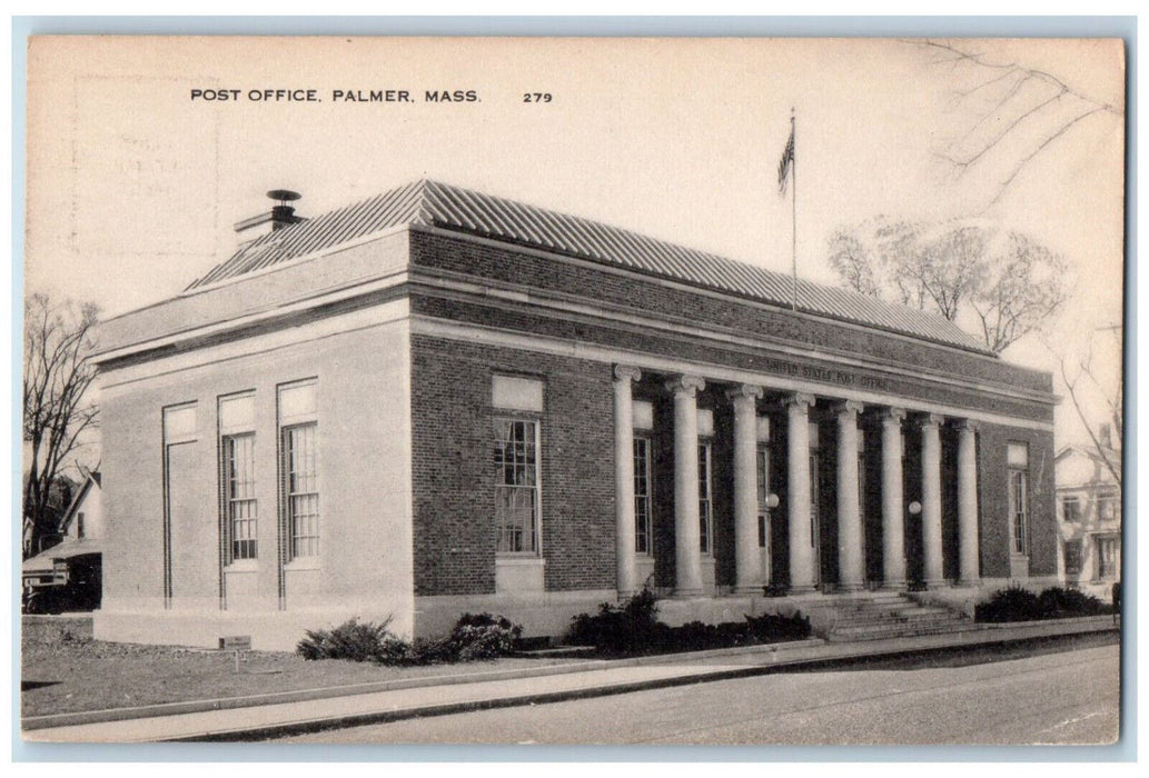 United States Post Office Exterior Scene Palmer Massachusetts MA Postcard
