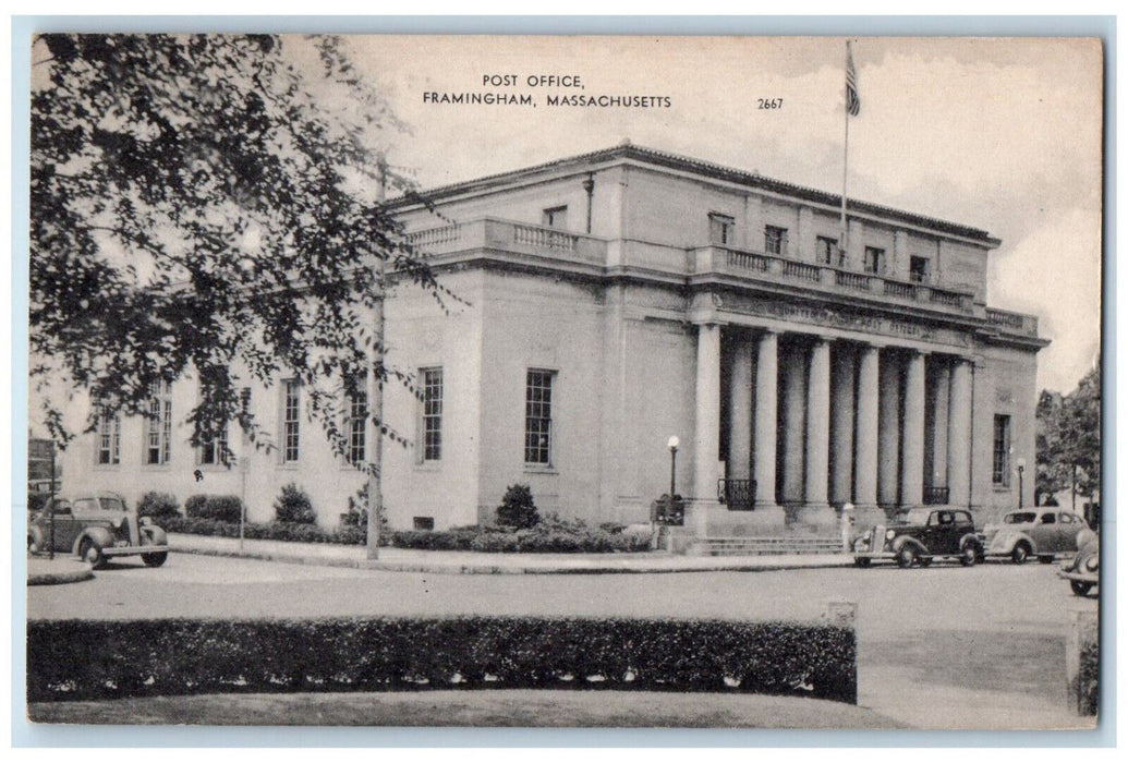 View From Park United States Post Office Framingham Massachusetts MA Postcard