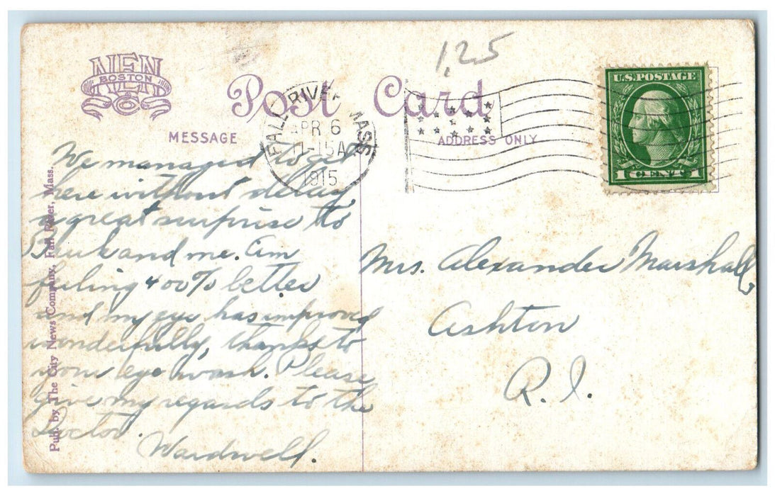 1915 View Of United States Post Office Fall River Massachusetts MA Postcard