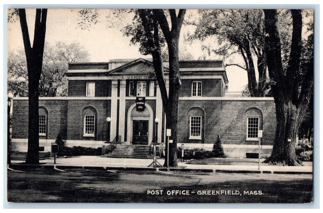 Entrance To United States Post Office Greenfield Massachusetts MA Postcard
