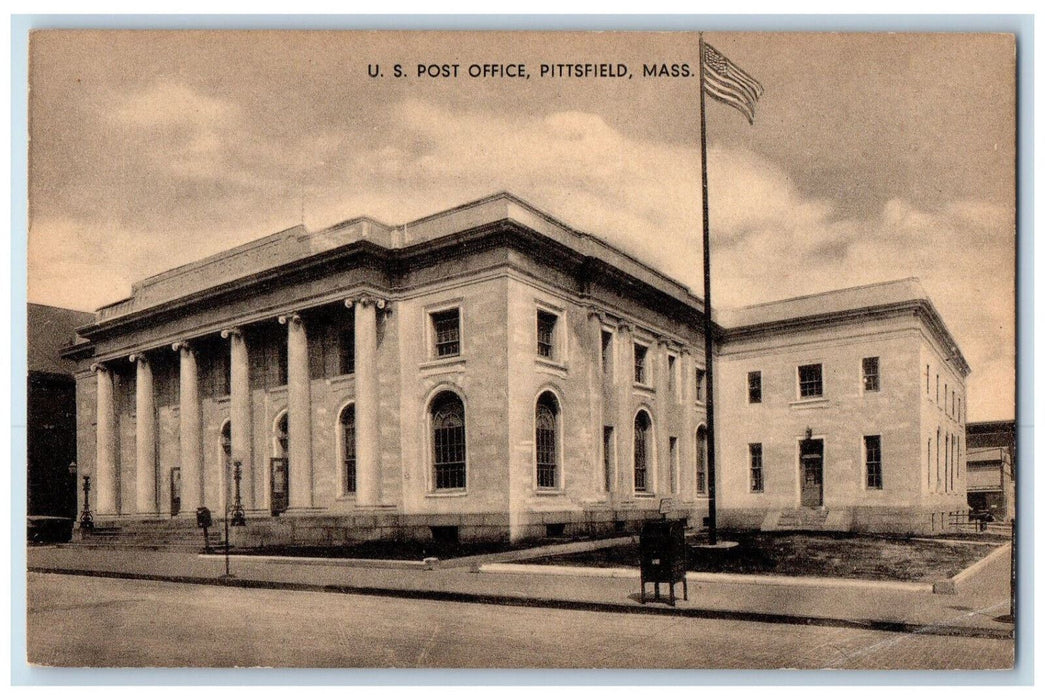 View Of United States Post Office Pittsfield Massachusetts MA Vintage Postcard