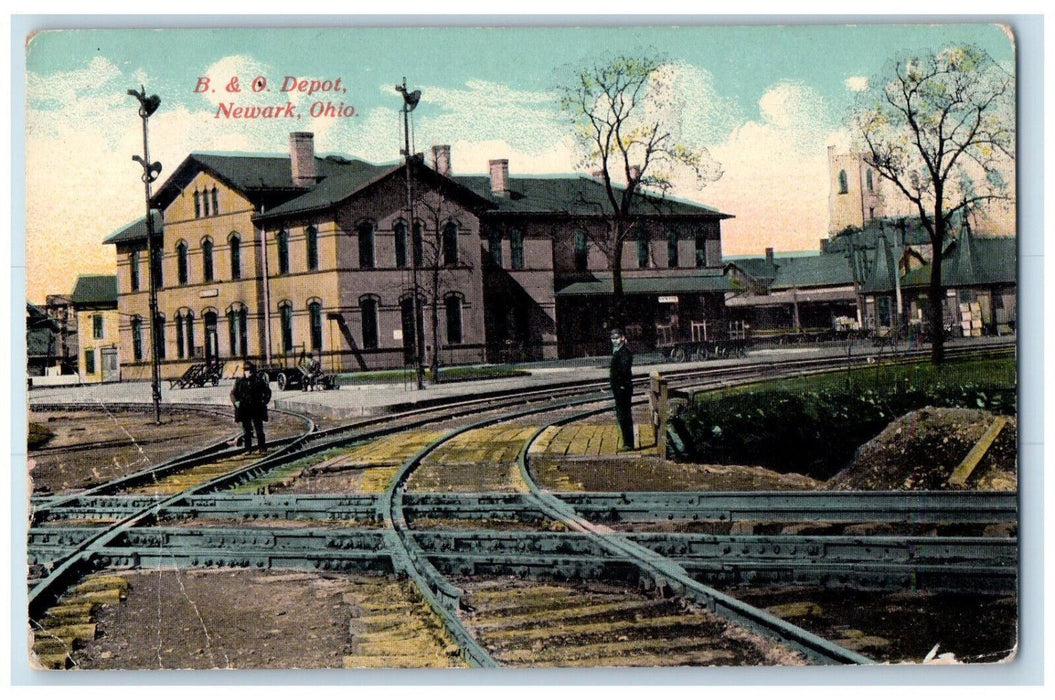 View Of B. & O. Depot Train Railway Station Newark Ohio OH Vintage Postcard