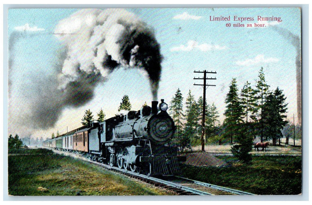 Train Limited Express Running 60 Miles An Hour Spokane Washington WA Postcard