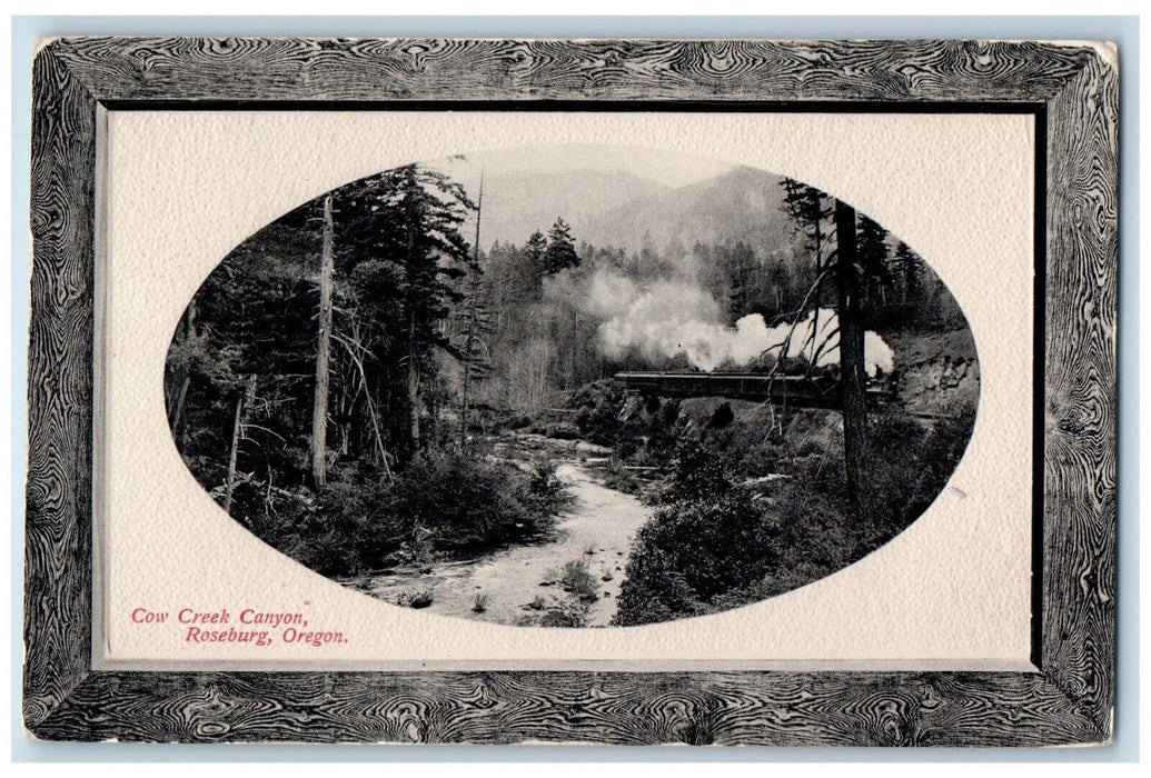 View Of Cow Creek Canyon Roseburg Oregon OR, Train Railroad River Scene Postcard