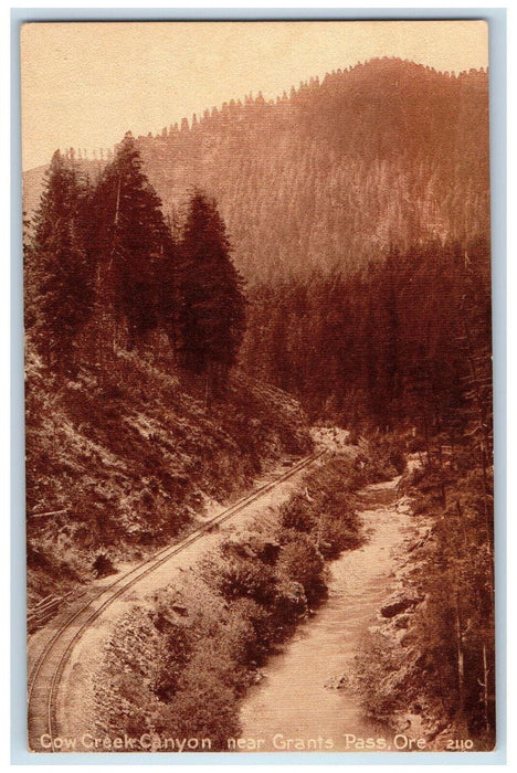 View Of Cow  Creek Canyon Train Railroad Near Grants Pass Oregon OR Postcard