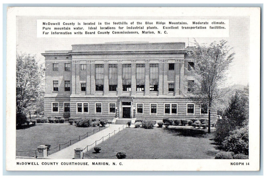 c1940's McDowell County Courthouse Marion North Carolina NC Vintage Postcard