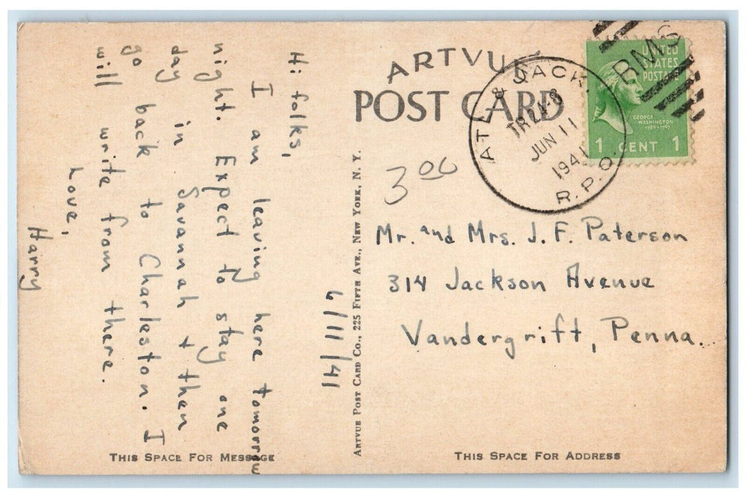 1941 Barnes Hotel Scene Street Baxley Georgia GA Posted Antique RPO Postcard