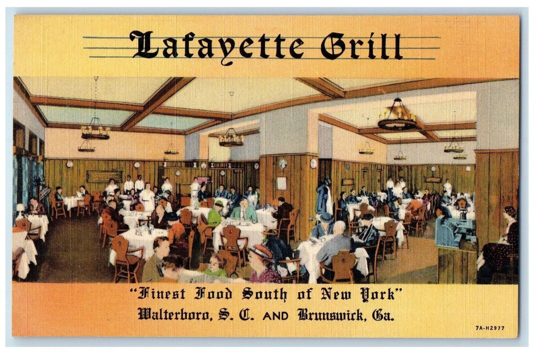 Lafayette Grill First Class Restaurant Walterboro SC And Brunswick GA Postcard