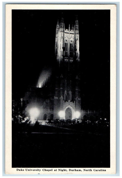 1941 Duke University Chapel at Night Durham North Carolina NC Postcard