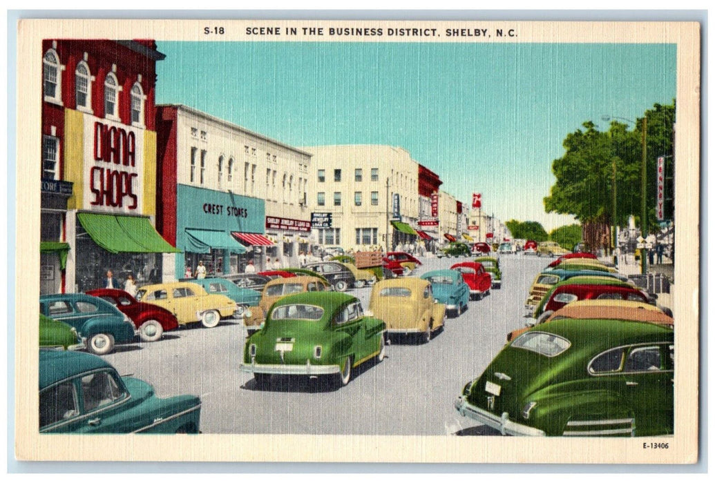 c1940's Scene In The Business District Shelby North Carolina NC Postcard