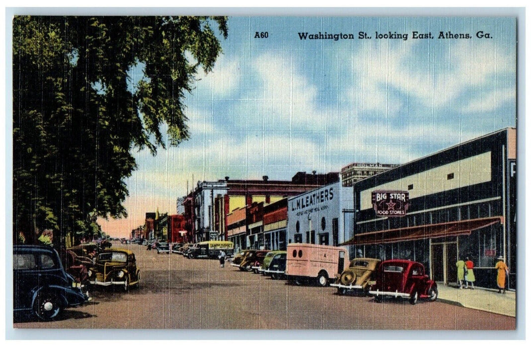 Washington St. Looking East Big Star LM Leathers Cars Athens Georgia GA Postcard