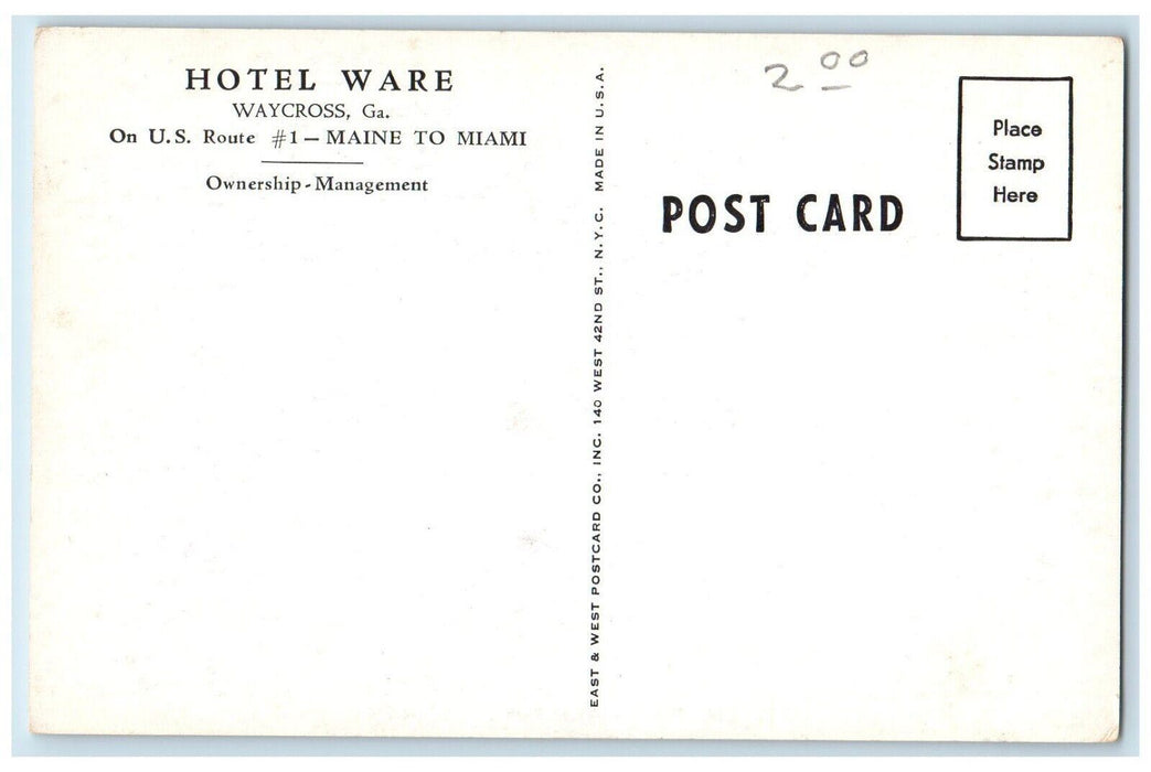 c1930's Hotel Ware Building Cars Street View Waycross Georgia GA Postcard