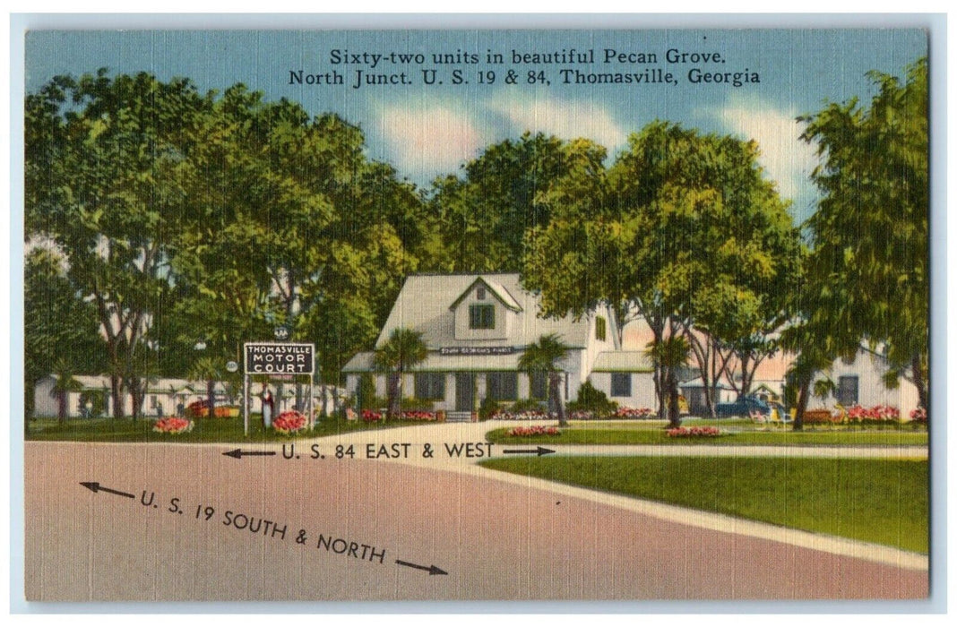 Thomasville Motor Court Hotel Roadside Car Thomasville Georgia GA Postcard
