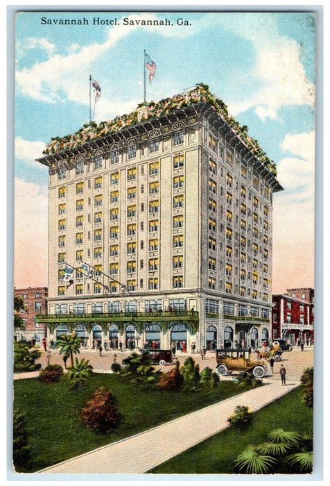 c1930's Savannah Hotel Building Cars Savannah Georgia GA Advertising Postcard