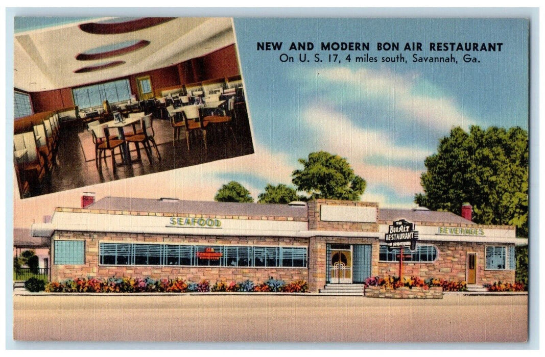 New And Modern Bon Air Restaurant Dining Room Roadside Savannah GA Postcard