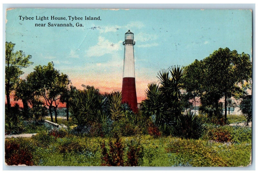 1914 Tybee Light House Tybee Island Near Savannah Georgia GA Antique Postcard