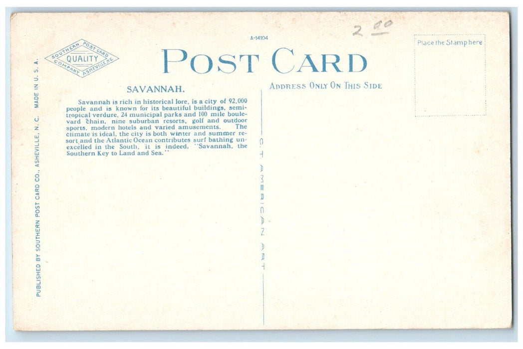 c1930's Post Office And US Court House Building Savannah Georgia GA Postcard