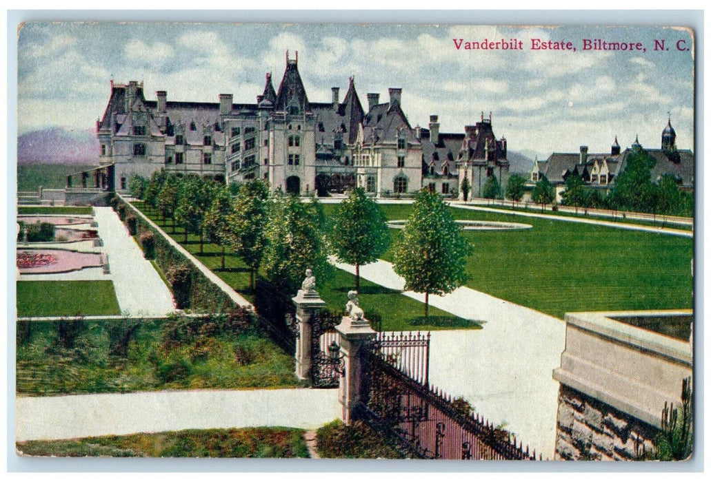 1913 Vanderbilt Estate Bilmore North Carolina NC Sherman NY Posted Postcard