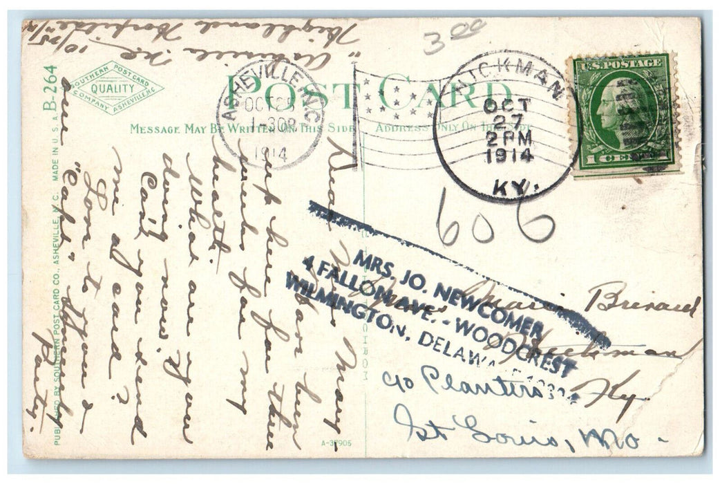 1914 Southern Railway Train No. 12 Asheville NC Jo Newcomer Stamp Postcard