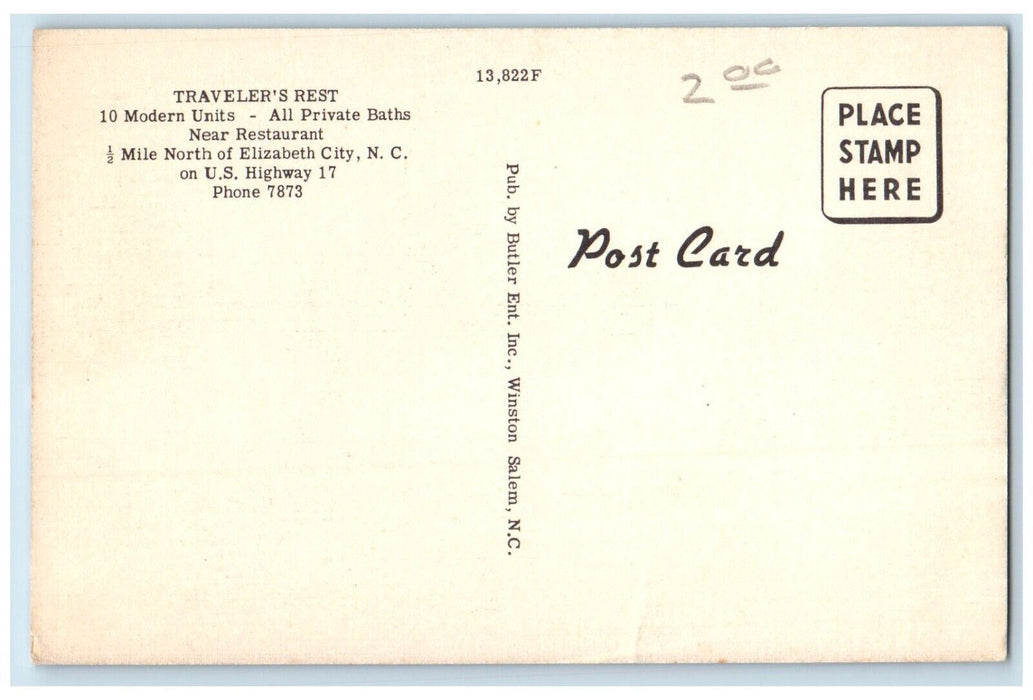 c1940's Traveler's Rest Motor Court Elizabeth City North Carolina NC Postcard