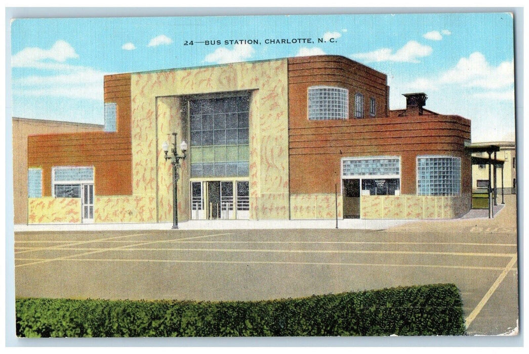 c1940's Front View Bus Station Charlotte North Carolina NC Postcard