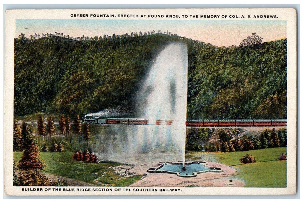c1940's Geyser Fountain at Round Knobs Southern Railway NC Postcard