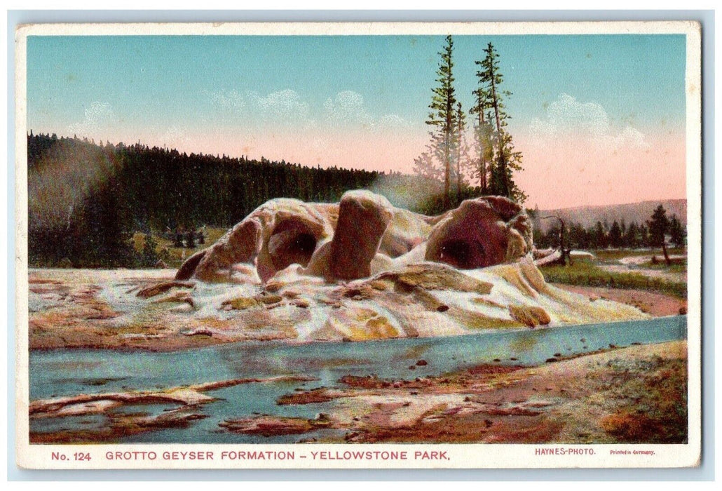 Grotto Geyser Formation Yellowstone Park Wyoming WY, Haynes Photo Postcard