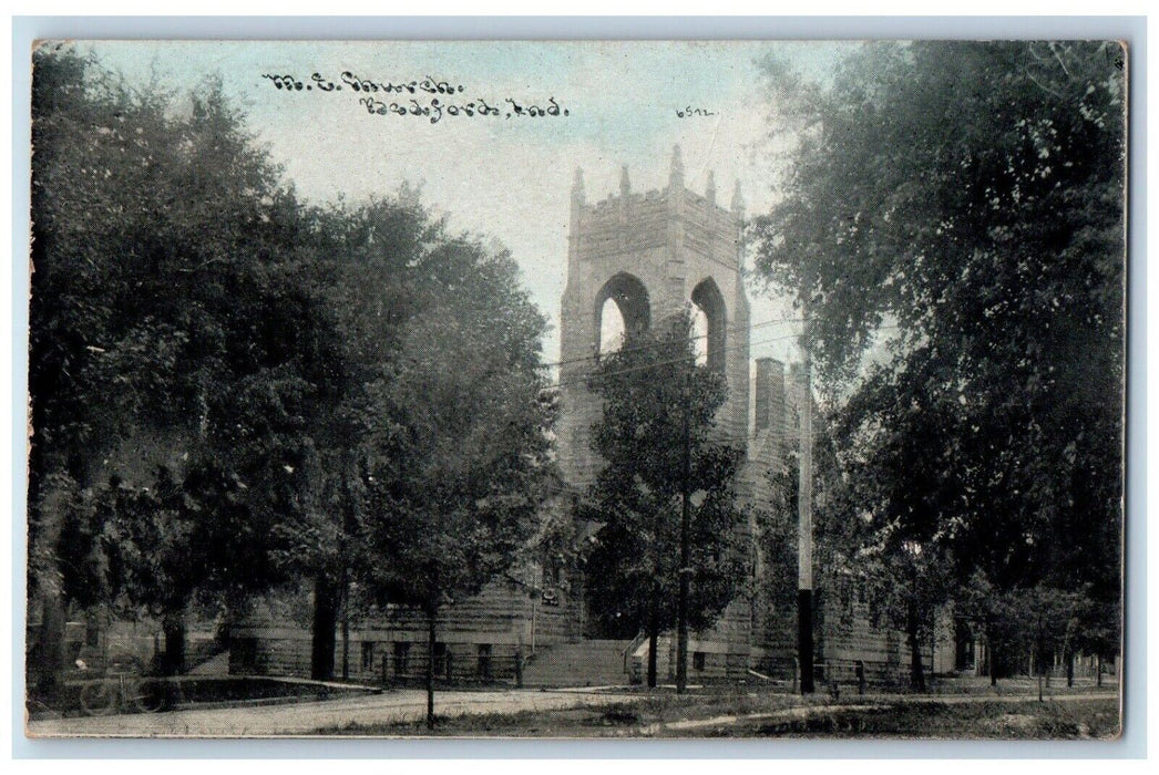 1913 ME Church Bicycle Dirt Road And Trees Bedford Indiana IN Antique Postcard