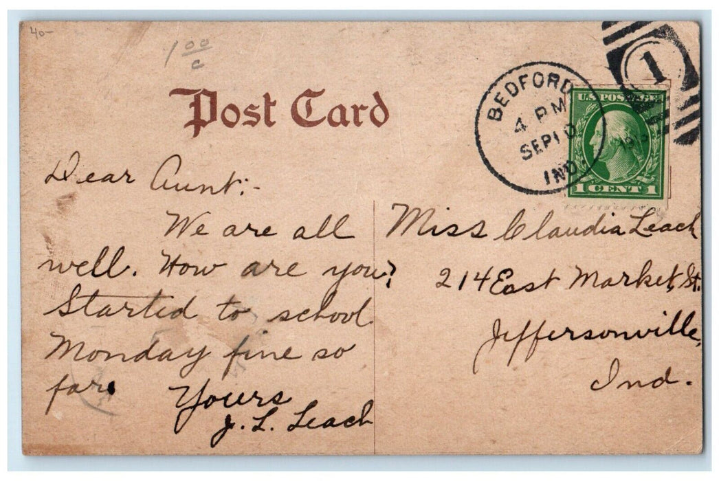 1913 ME Church Bicycle Dirt Road And Trees Bedford Indiana IN Antique Postcard